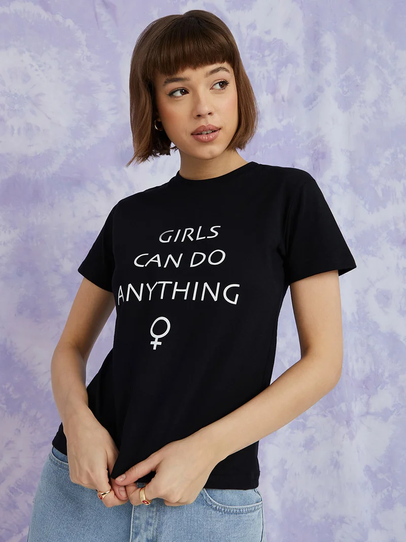 Styli Short Sleeves Girls Can Do Anything Regular Fit T-shirt