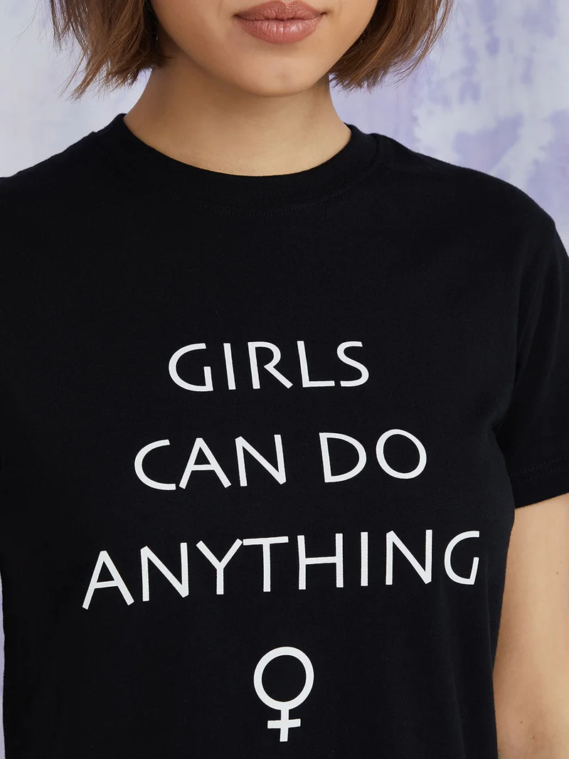 Styli Short Sleeves Girls Can Do Anything Regular Fit T-shirt