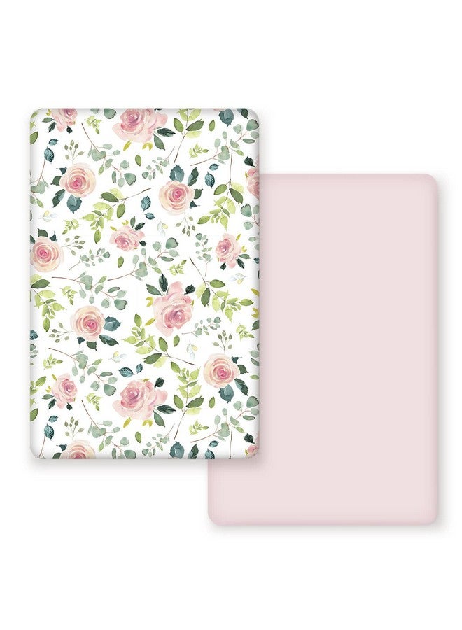 GRSSDER مجموعة شراشف GRSSDER القابلة للتمدد من الجيرسي الناعم للغاية، مجموعة من 2، شراشف سرير محمول/ميني، شراشف آمنة ومريحة لملعب الأطفال، طباعة وردية أنيقة - Image 1