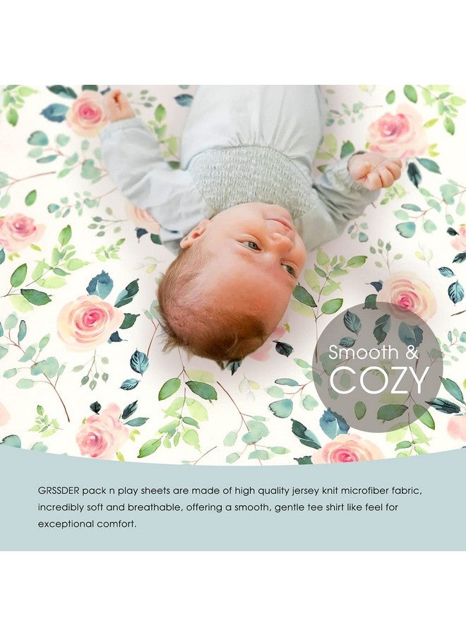 GRSSDER مجموعة شراشف GRSSDER القابلة للتمدد من الجيرسي الناعم للغاية، مجموعة من 2، شراشف سرير محمول/ميني، شراشف آمنة ومريحة لملعب الأطفال، طباعة وردية أنيقة - Image 4