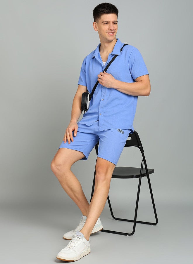 PREEN Blue Round Neck Shirt and Shorts Co-Ords - Image 4