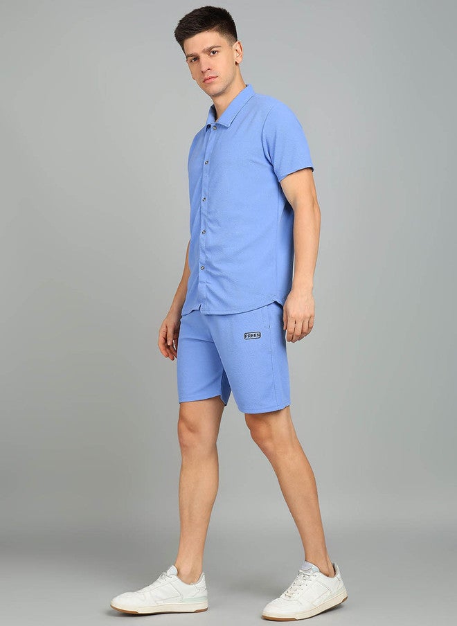 PREEN Blue Round Neck Shirt and Shorts Co-Ords - Image 1