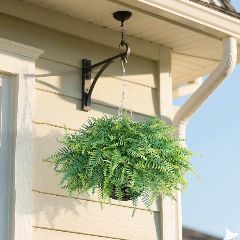 Juxdp Artificial Ferns Plants with Hanging Basket-2 Set for Outdoor Decoration,Fake Boston Fern Hanging Planters Faux Greenery UV Resistant for Front Porch Patio Garden Farmhouse Home Decor (Green) - Image 5