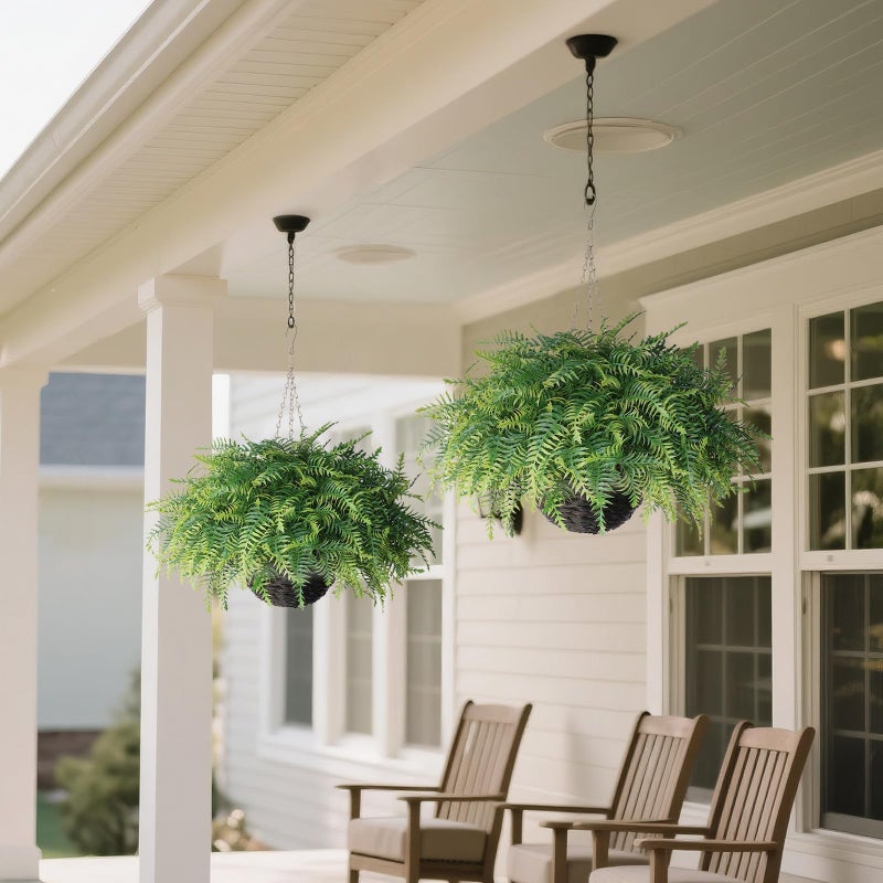 Juxdp Artificial Ferns Plants with Hanging Basket-2 Set for Outdoor Decoration,Fake Boston Fern Hanging Planters Faux Greenery UV Resistant for Front Porch Patio Garden Farmhouse Home Decor (Green) - Image 4
