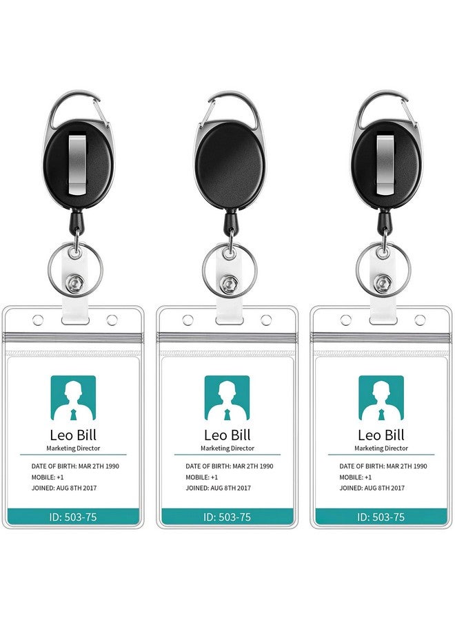 Puroma 3 Pack Badge Holder With Carabiner Badge Reel And Clip Retractable Heavy Duty Clear Id Badge Holder With Waterproof Vertical Lanyard Name Badge Holders With Key Ring For Card Holder Keychain - Image 1