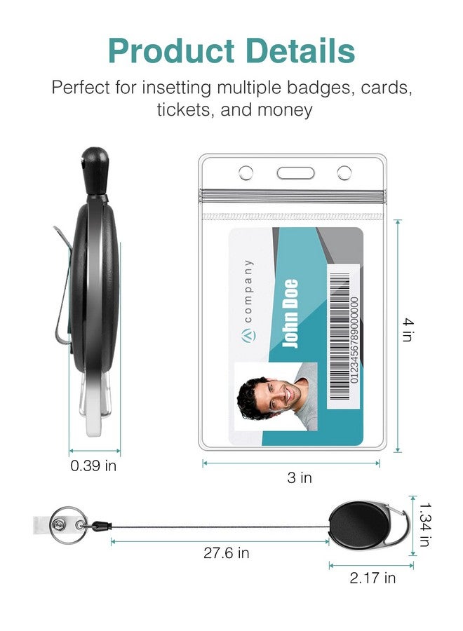 Puroma 3 Pack Badge Holder With Carabiner Badge Reel And Clip Retractable Heavy Duty Clear Id Badge Holder With Waterproof Vertical Lanyard Name Badge Holders With Key Ring For Card Holder Keychain - Image 2