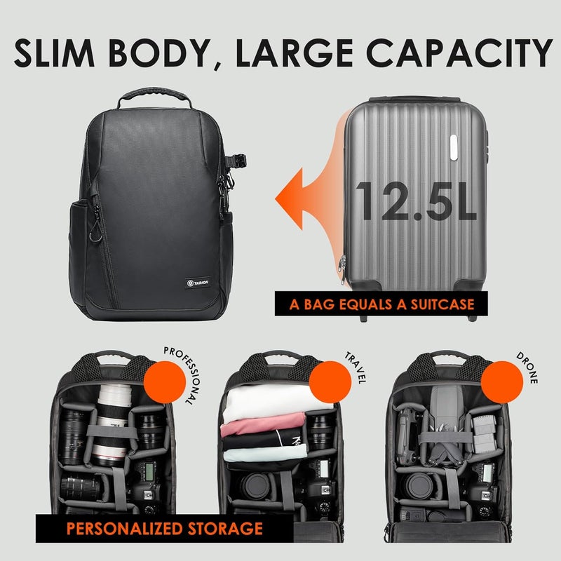 TARION Camera Bag Sling Camera Shoulder Bag Waterproof Photo Backpack SLR with Rain Cover Camera Bag Compatible with DSLR SLR Camera Lens Tripod (TR-S, Black) - Image 3
