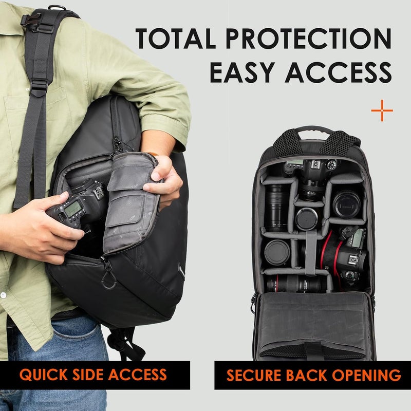 TARION Camera Bag Sling Camera Shoulder Bag Waterproof Photo Backpack SLR with Rain Cover Camera Bag Compatible with DSLR SLR Camera Lens Tripod (TR-S, Black) - Image 4