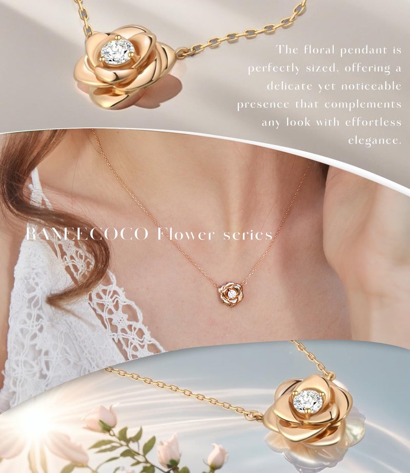 Raneecoco Rose Flower Necklace Rose Gold Plated Sterling Silver Pendant Jewelry for Women, Hypoallergenic & Nickel Free - Image 5