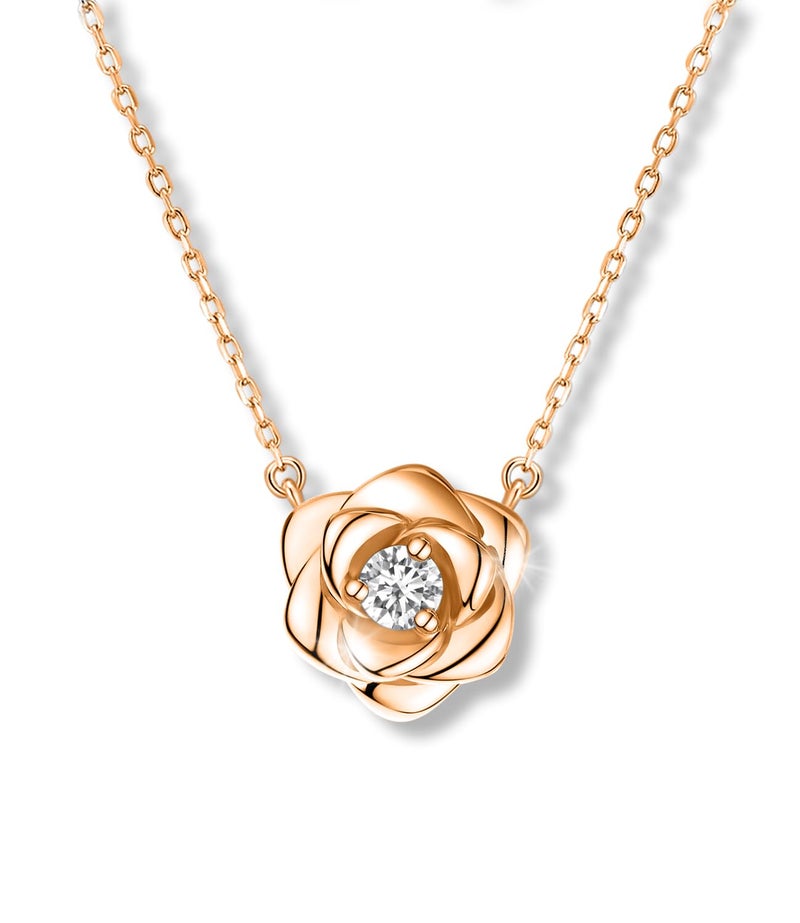 Raneecoco Rose Flower Necklace Rose Gold Plated Sterling Silver Pendant Jewelry for Women, Hypoallergenic & Nickel Free - Image 1