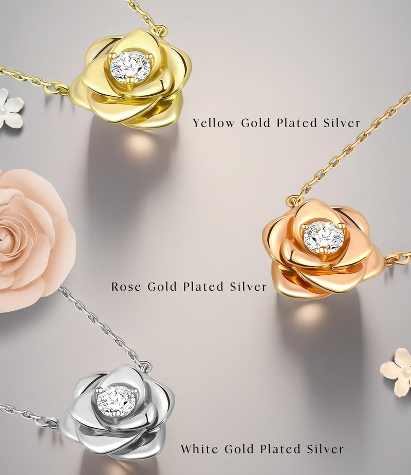 Raneecoco Rose Flower Necklace Rose Gold Plated Sterling Silver Pendant Jewelry for Women, Hypoallergenic & Nickel Free - Image 4