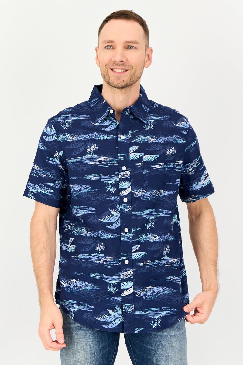 Chaps Men Regular Fit Short Sleeve Allover Print Casual Shirt, Multicolor - Image 1