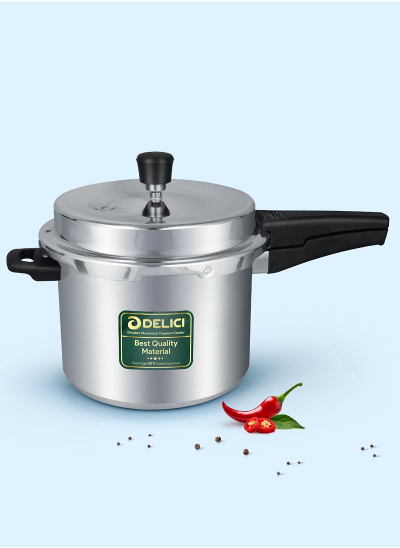 DELICI 5Liters Dripless 5-Litre Pressure Cooker (ADPC5E) - Premium Virgin Aluminium, Smart Spillage Control, High Thermal Heating, Quality Regulator, Leak-Free Lid, Heat-Proof Handle, Anti-Bulging Bottom Dripless Pressure Cooker 5 LTR  - Image 1