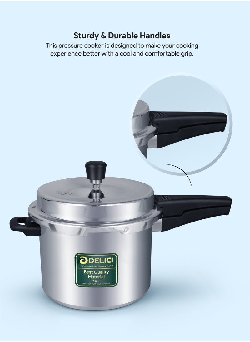 DELICI 5Liters Dripless 5-Litre Pressure Cooker (ADPC5E) - Premium Virgin Aluminium, Smart Spillage Control, High Thermal Heating, Quality Regulator, Leak-Free Lid, Heat-Proof Handle, Anti-Bulging Bottom Dripless Pressure Cooker 5 LTR  - Image 4