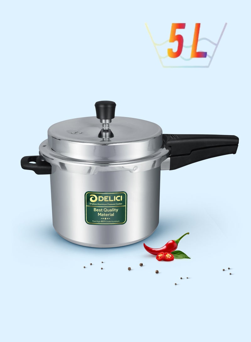 ديليتشي 5لترات طنجرة ضغط بدون تنقيط سعة 5 لتر (ADPC5E) - ألومنيوم بكر ممتاز، تحكم ذكي في الانسكاب، تسخين حراري عالي، منظم الجودة، غطاء مانع للتسرب، مقبض مقاوم للحرارة، قاعدة مضادة للانتفاخ None - Image 1