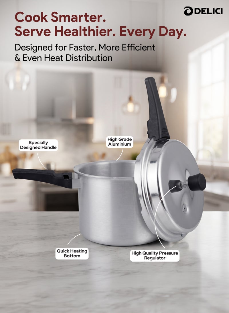 DELICI 5Liters Dripless 5-Litre Pressure Cooker (ADPC5E) - Premium Virgin Aluminium, Smart Spillage Control, High Thermal Heating, Quality Regulator, Leak-Free Lid, Heat-Proof Handle, Anti-Bulging Bottom Dripless Pressure Cooker 5 LTR - Image 4