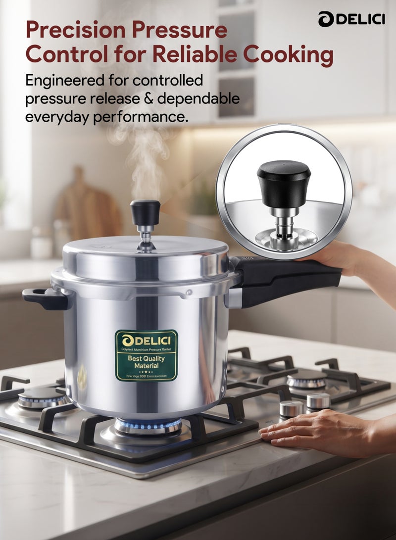 DELICI 5Liters Dripless 5-Litre Pressure Cooker (ADPC5E) - Premium Virgin Aluminium, Smart Spillage Control, High Thermal Heating, Quality Regulator, Leak-Free Lid, Heat-Proof Handle, Anti-Bulging Bottom Dripless Pressure Cooker 5 LTR - Image 5