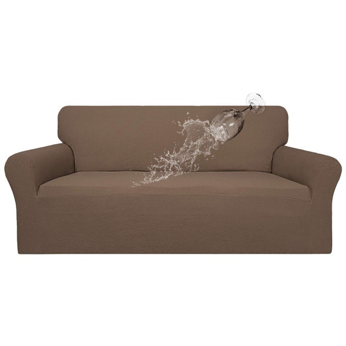 EASYGOING 100 WATERPROOF COUCH COVER DUAL WATERPROOF SOFA COVER STRETCH JACQUARD SOFA SLIPCOVER LEAKPROOF FURNITURE PROTECTOR FOR KIDS PETS DOG AND CAT SOFA BROWN