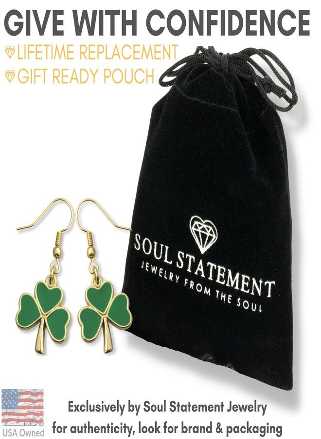 Soul Statement Shamrock Green Dangle Earrings: Green Clover Dangling Earrings for Women - St Patrick's Day Accessories (Gold) - Image 5