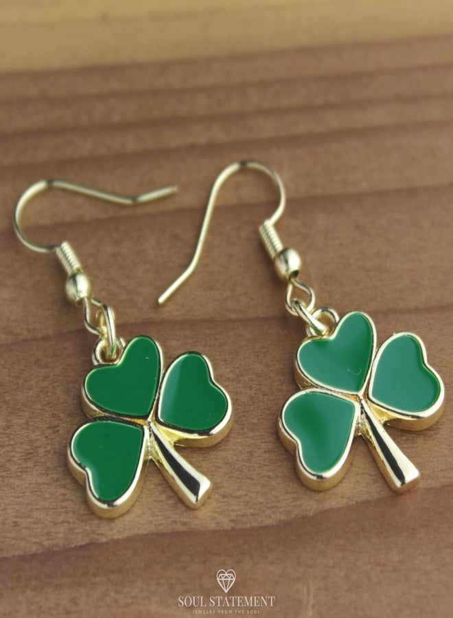 Soul Statement Shamrock Green Dangle Earrings: Green Clover Dangling Earrings for Women - St Patrick's Day Accessories (Gold) - Image 4
