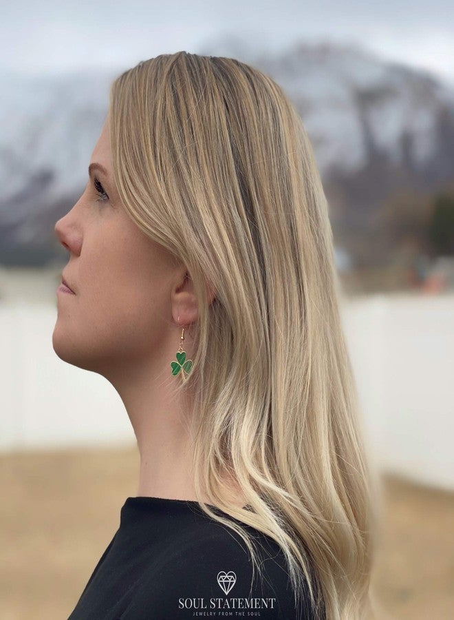 Soul Statement Shamrock Green Dangle Earrings: Green Clover Dangling Earrings for Women - St Patrick's Day Accessories (Gold) - Image 2