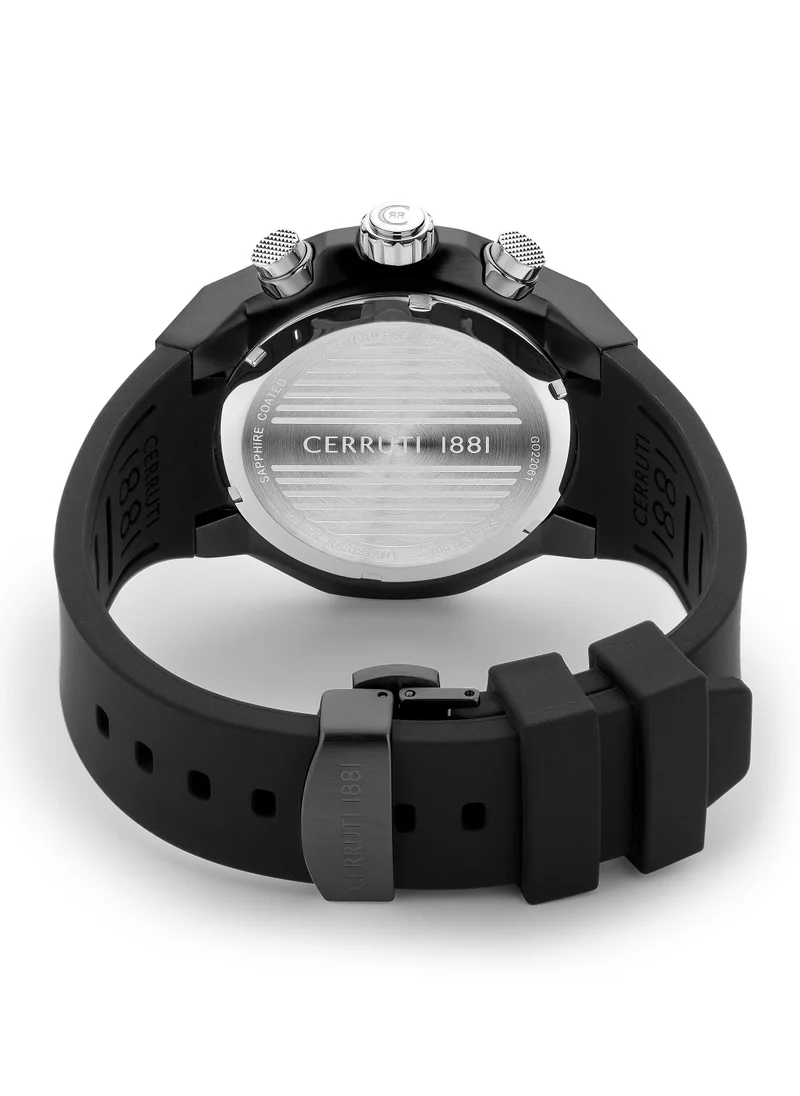 شيروتي 1881 Lucardo Men's 44mm Chronograph Watch with Black Dial & Rubber Strap