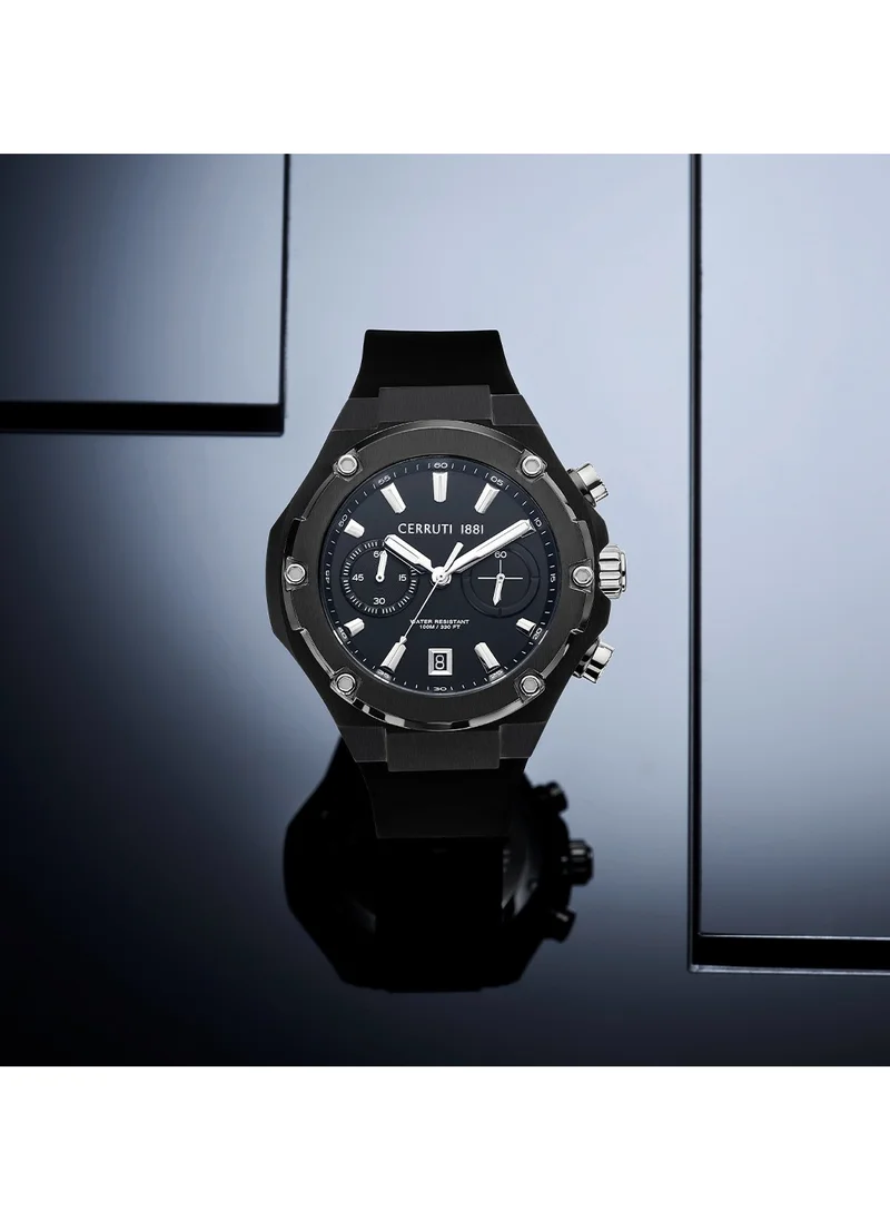 شيروتي 1881 Lucardo Men's 44mm Chronograph Watch with Black Dial & Rubber Strap