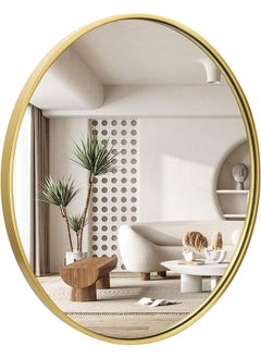 Generic Wall Mounted Bathroom Mirror Round Corners Vanity Makeup Mirror Vertical or Horizontal Hanging for Bathroom Bedroom Dressing Table Wall (60 * 60cm, Gold)  - Image 1
