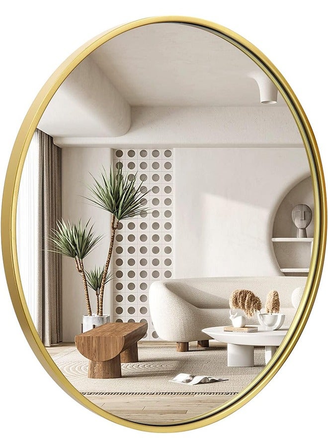 Wall Mounted Bathroom Mirror Round Corners Vanity Makeup Mirror Vertical or Horizontal Hanging for Bathroom Bedroom Dressing Table Wall (60 * 60cm, Gold) - Image 1
