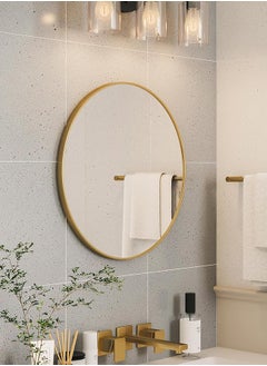 Generic Wall Mounted Bathroom Mirror Round Corners Vanity Makeup Mirror Vertical or Horizontal Hanging for Bathroom Bedroom Dressing Table Wall (60 * 60cm, Gold)  - Image 2