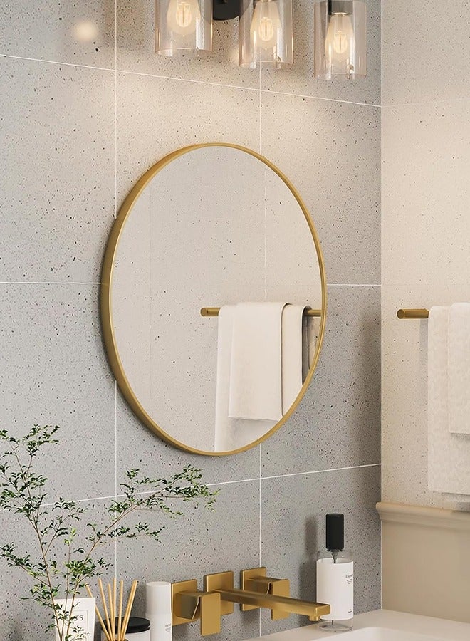 Wall Mounted Bathroom Mirror Round Corners Vanity Makeup Mirror Vertical or Horizontal Hanging for Bathroom Bedroom Dressing Table Wall (60 * 60cm, Gold) - Image 2