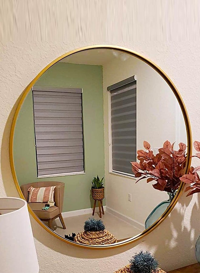 Wall Mounted Bathroom Mirror Round Corners Vanity Makeup Mirror Vertical or Horizontal Hanging for Bathroom Bedroom Dressing Table Wall (60 * 60cm, Gold) - Image 3