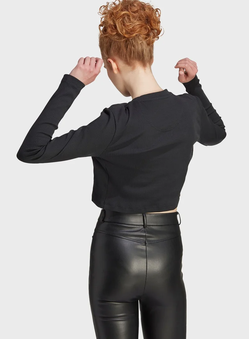 Adidas Lounge Ribbed Crop Long-Sleeve Top