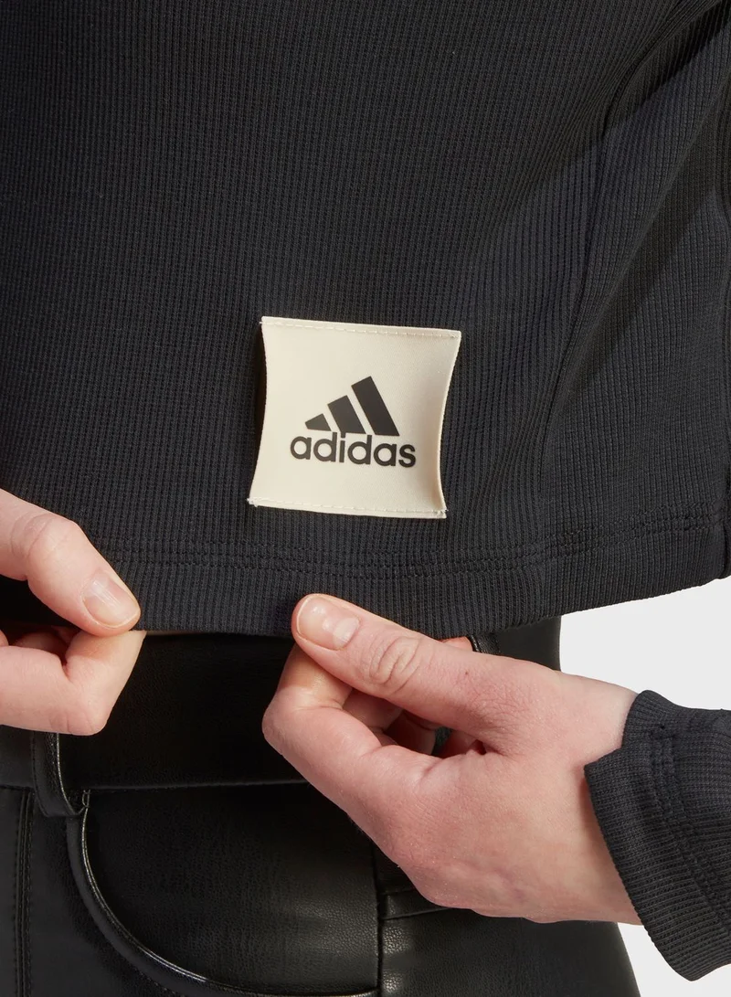Adidas Lounge Ribbed Crop Long-Sleeve Top