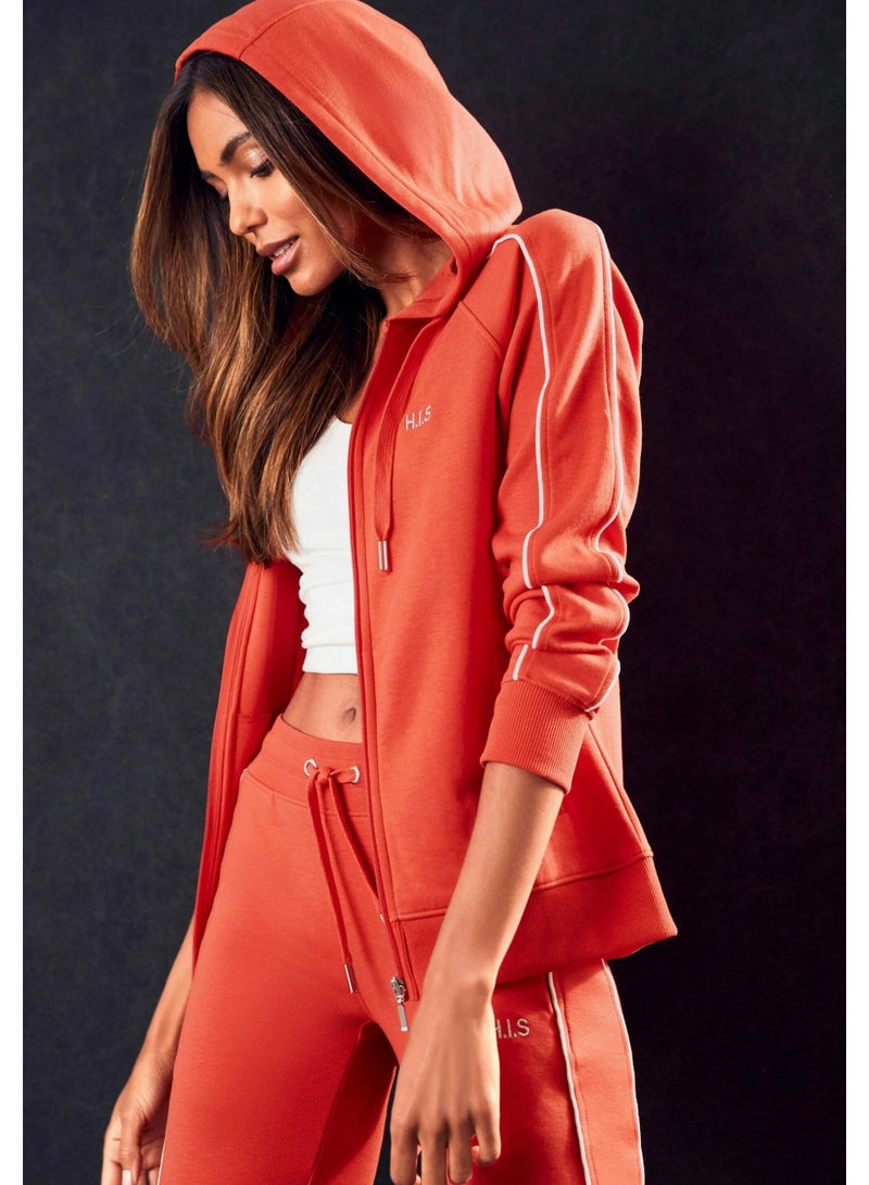 His Women's Red Zip-Up Hoodie – Casual Sweatshirt with White Lines And Adjustable Hood - Image 3