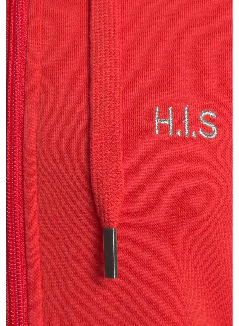 His Women's Red Zip-Up Hoodie – Casual Sweatshirt with White Lines And Adjustable Hood - Image 4