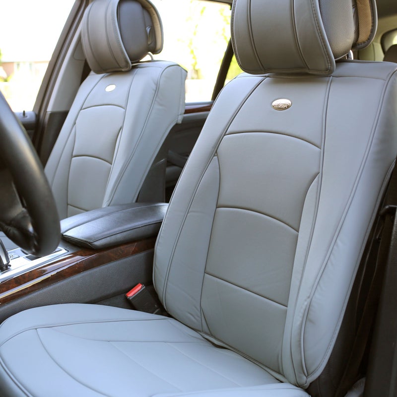 FH Group Front Set Faux Leather Seat Cushions for Low Back Seat Universal Fit Airbag Compatible Seat Cover for SUV Sedan Solid Gray