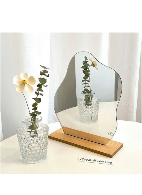Acrylic Makeup Mirror, Aesthetic Room Decor Mirror With Wooden Base(Cloud)