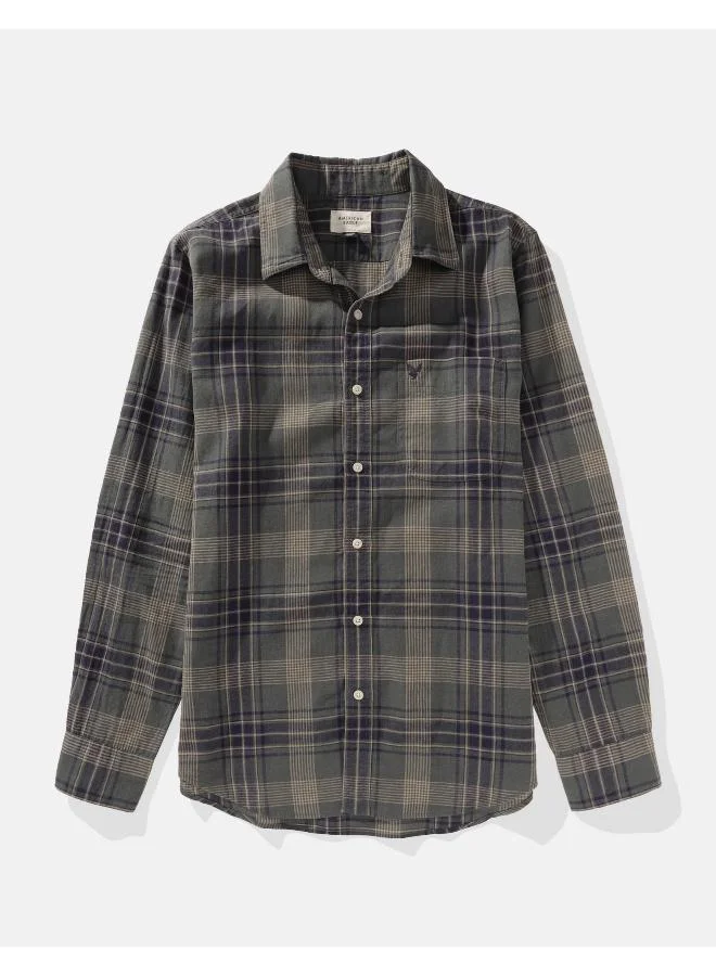 امريكان ايجل AE Slim Fit Everyday Plaid Linen-Blend Button-Up Shirt