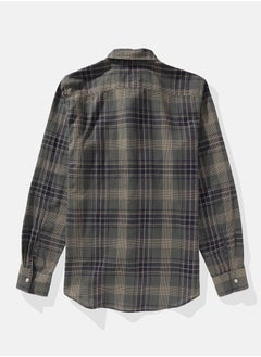 American Eagle AE Slim Fit Everyday Plaid Linen-Blend Button-Up Shirt  - Image 3
