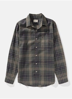 American Eagle AE Slim Fit Everyday Plaid Linen-Blend Button-Up Shirt  - Image 4