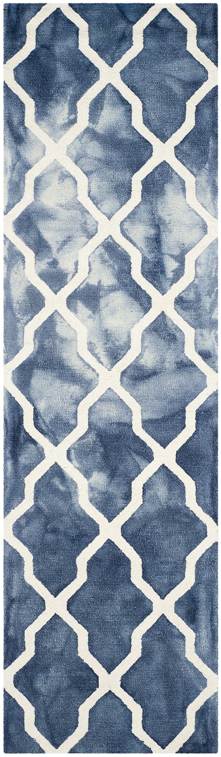 SAFAVIEH Dip Dye Collection 2'3" x 6' Navy/Ivory DDY540N Handmade Moroccan Watercolor Premium Wool Runner Rug - Image 2
