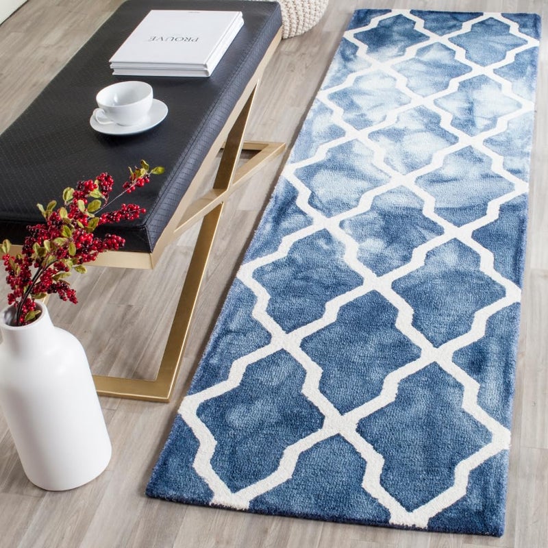 SAFAVIEH Dip Dye Collection 2'3" x 6' Navy/Ivory DDY540N Handmade Moroccan Watercolor Premium Wool Runner Rug - Image 5