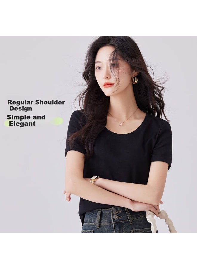 Don't speak Unique Language Round Neck Short Sleeve T-shirt Women's Summer New Slim Fit Inner Irregular Top Short Black S - Image 4
