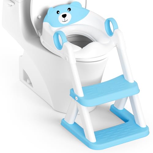 Rabb 1st Potty Training Seat, Upgrade Toddler Toilet Seat for Kids Boys Girls, 2 in 1 Potty Training Toilet, Splash Guard Anti-Slip Pad Step Stool(Bright Blue) - Image 1