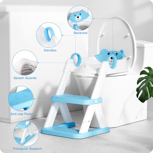 Rabb 1st Potty Training Seat, Upgrade Toddler Toilet Seat for Kids Boys Girls, 2 in 1 Potty Training Toilet, Splash Guard Anti-Slip Pad Step Stool(Bright Blue) - Image 2