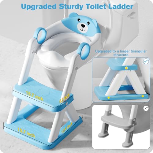 Rabb 1st Potty Training Seat, Upgrade Toddler Toilet Seat for Kids Boys Girls, 2 in 1 Potty Training Toilet, Splash Guard Anti-Slip Pad Step Stool(Bright Blue) - Image 3