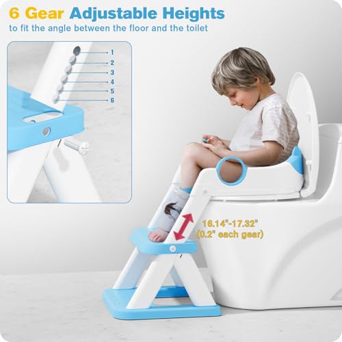 Rabb 1st Potty Training Seat, Upgrade Toddler Toilet Seat for Kids Boys Girls, 2 in 1 Potty Training Toilet, Splash Guard Anti-Slip Pad Step Stool(Bright Blue) - Image 4