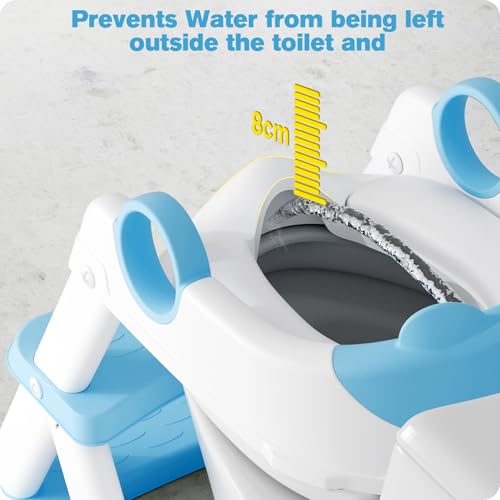 Rabb 1st Potty Training Seat, Upgrade Toddler Toilet Seat for Kids Boys Girls, 2 in 1 Potty Training Toilet, Splash Guard Anti-Slip Pad Step Stool(Bright Blue) - Image 5