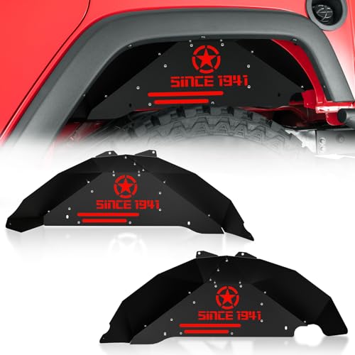 YZONA Rear Inner Fender Liners Compatible with 2007-2018 Jeep Wrangler JK & JKU Unlimited, Bolt-on Style Wheel Well Cover Steel Mud Guards Fenders Flares (2/4 Doors), Black - Image 1